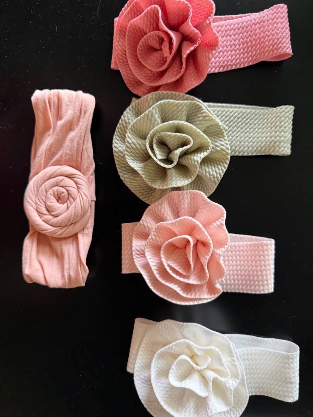 Baby Girls Tulle Bow & Flower Headbands - Pink, White, Green